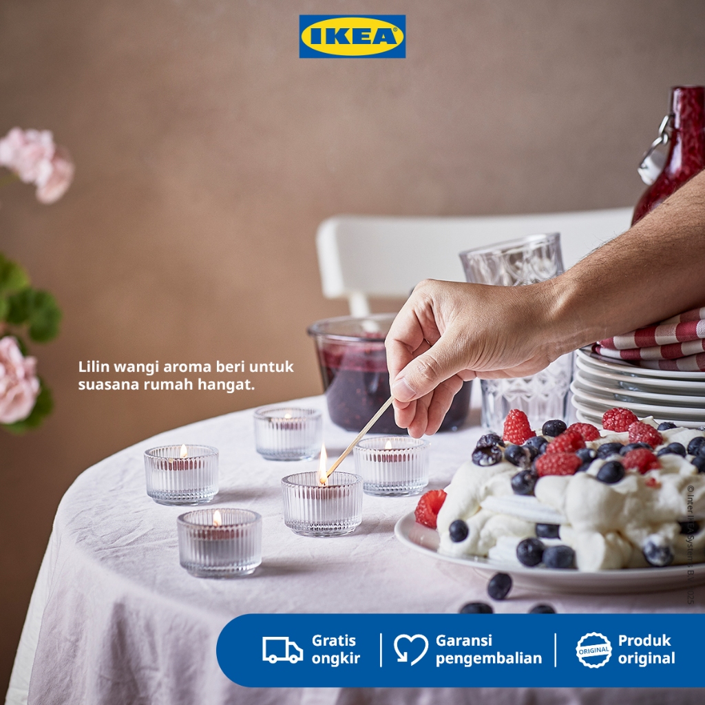 IKEA STORTSKON Lilin Kecil Beraroma Beri/Merah Tahan 3.5 Jam Isi 30pcs