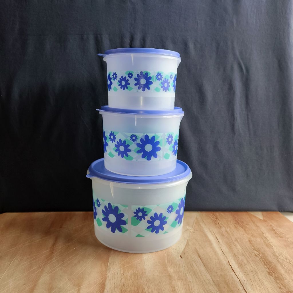 One Touch Canister Motif Bunga (1 pc) | Toples Kue – Tupperware – Masa Penghabisan – Murah – Banting