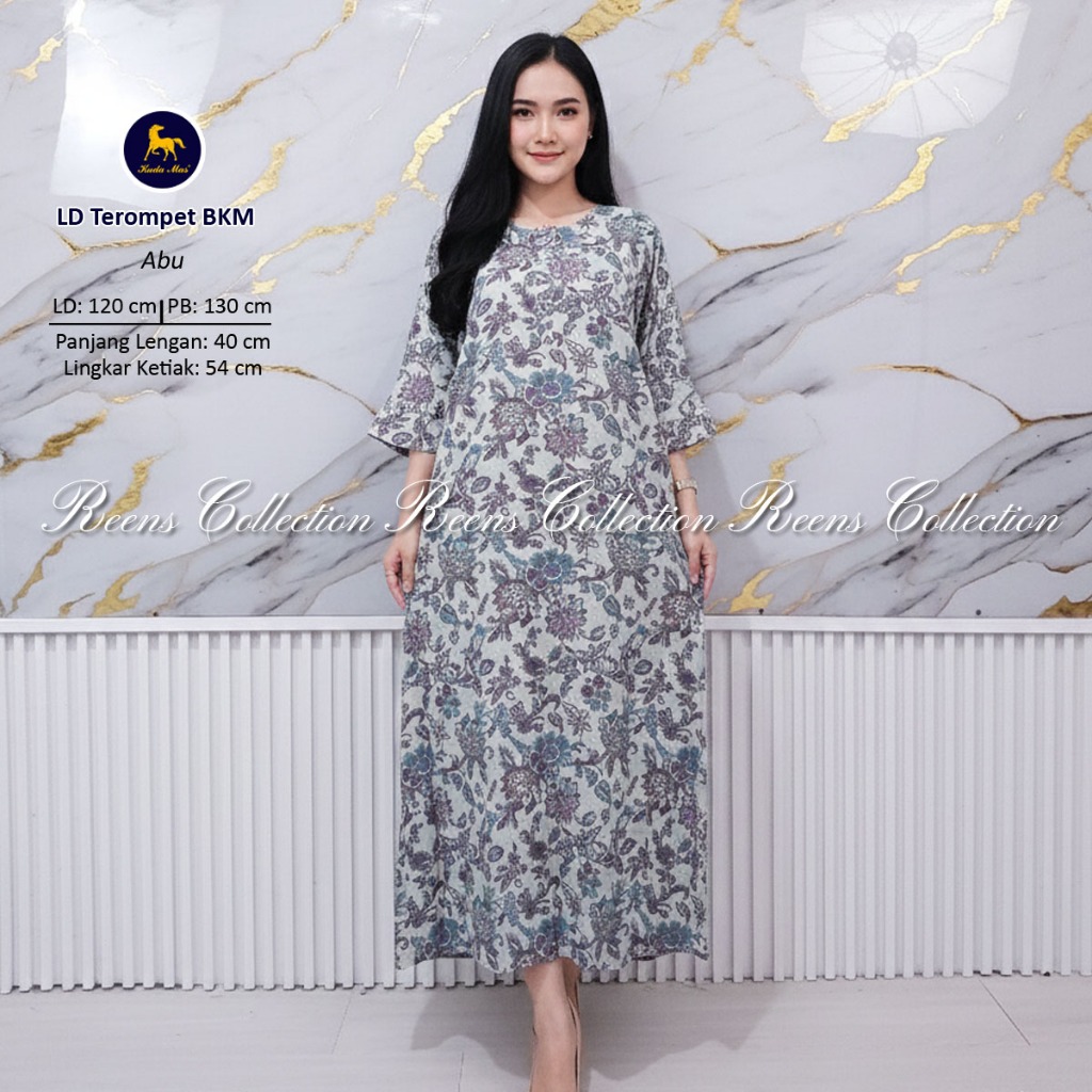 Batik Kuda Mas Longdress TEROMPET | Daster Panjang Semata Kaki Lengan 3/4 3 Kancing Depan Busui