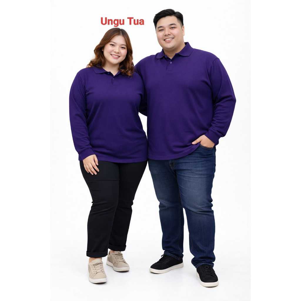 kaos kerah lengan panjang FO jumbo POLOS WARNA UNGU TUA / kaos kerah bigsize lengan panjang / Kaos K