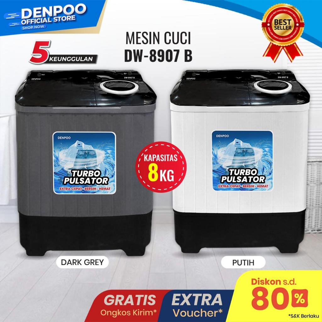 Denpoo Mesin Cuci Twin Tub /2 DW 8907 (Kapasitas 8 KG)