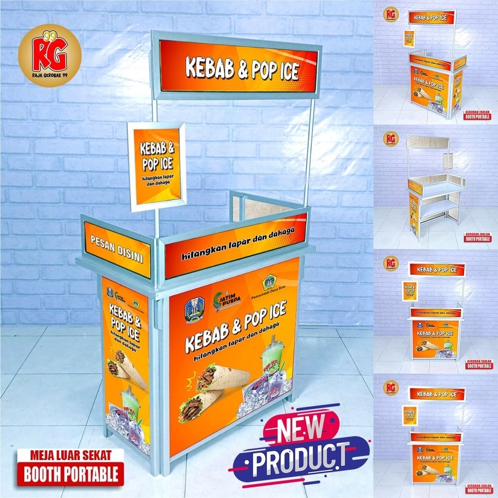 Booth portable gerobak lipat meja lipat jualan meja luar sekat raja gerobak 99 gresik surabaya (MLS)