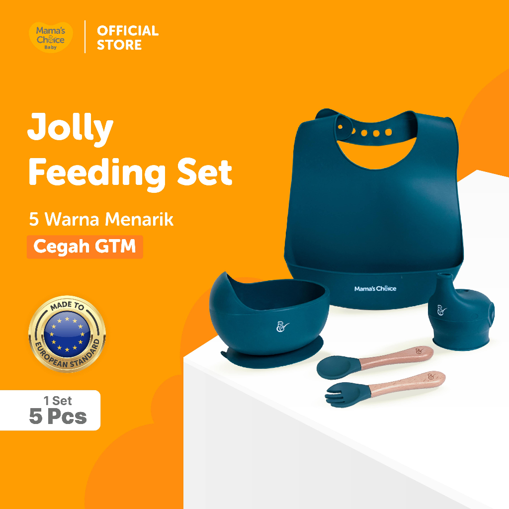 Alat Makan Bayi - Jolly Feeding Set Silicone Mama's Choice  - Set Makan Bayi Peralatan Makan Bayi (B