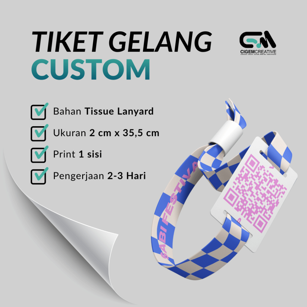 CUSTOM TIKET GELANG KONSER KAIN LANYARD TIKET EVENT WRISTBAND KAIN CETAK TIKET KONSER KAIN CUSTOM