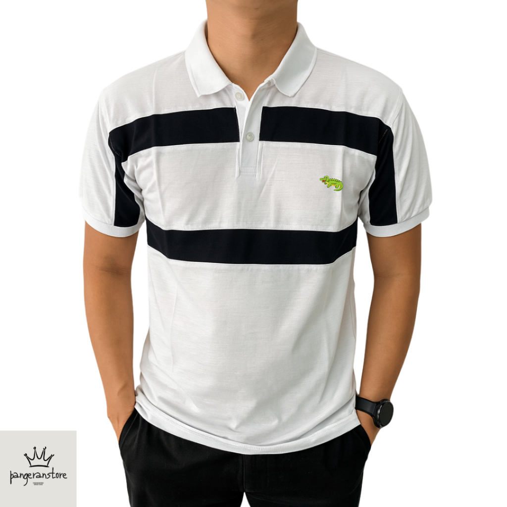 SP Kaos Kerah Pria BUAYA KOMBINASI Shirt Polos Cotton Pique Premium Bordir Slimfit Lengan  Pendek GA