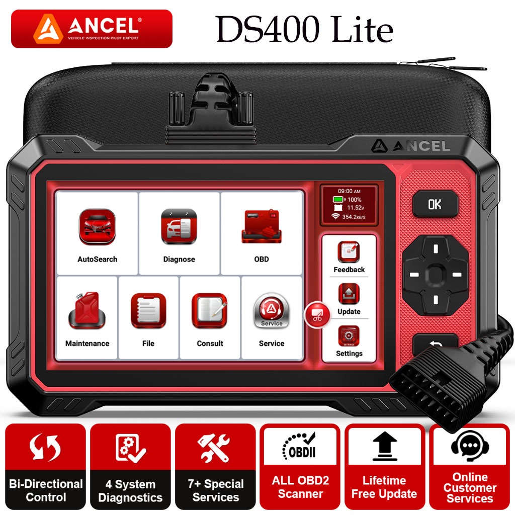ANCEL DS400 Lite OBD2 Scanner Mobil Automotive Car Diagnostic Tool Versi Indonesia, Alat Scan Bidire