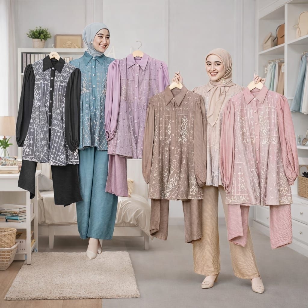 Wanset Kemeja Set Clna Setcelan Cewek Seyelan 2In1 Hari Raya Stelan Idul Fitri Baju Plus Celana Set 