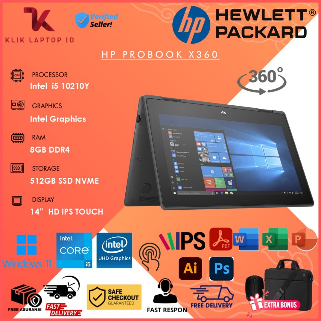 Laptop 2 In 1 HP Probook X360 11 G6 Intel Core I5 10210Y 8GB 1TB 11.6" Touch Screen Win11