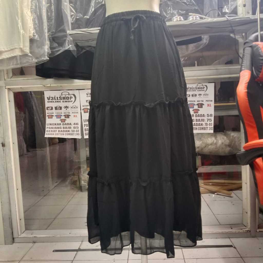 rok panjang wanita/bahan ceruti/motif kerut lipat/polos 005