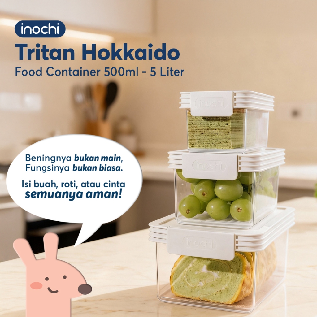 Food Container Kulkas Bening Kotak Penyimpanan Makanan Dengan Tirisan Kedap Tritan Premium - Inochi 