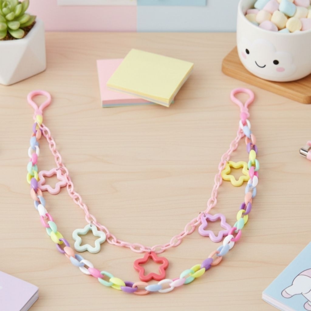 BAG CHARM RANTAI DOUBLE CLOVER MIX WARNA RANTAI TAS RANTAI CELANA JEANS