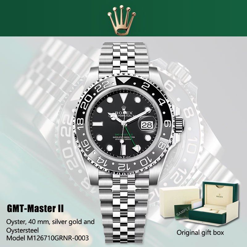 [Rolex watch] 100% original Jam tangan rolex pria GMT-Master II Series M126710GRNR-0003 Baru black b