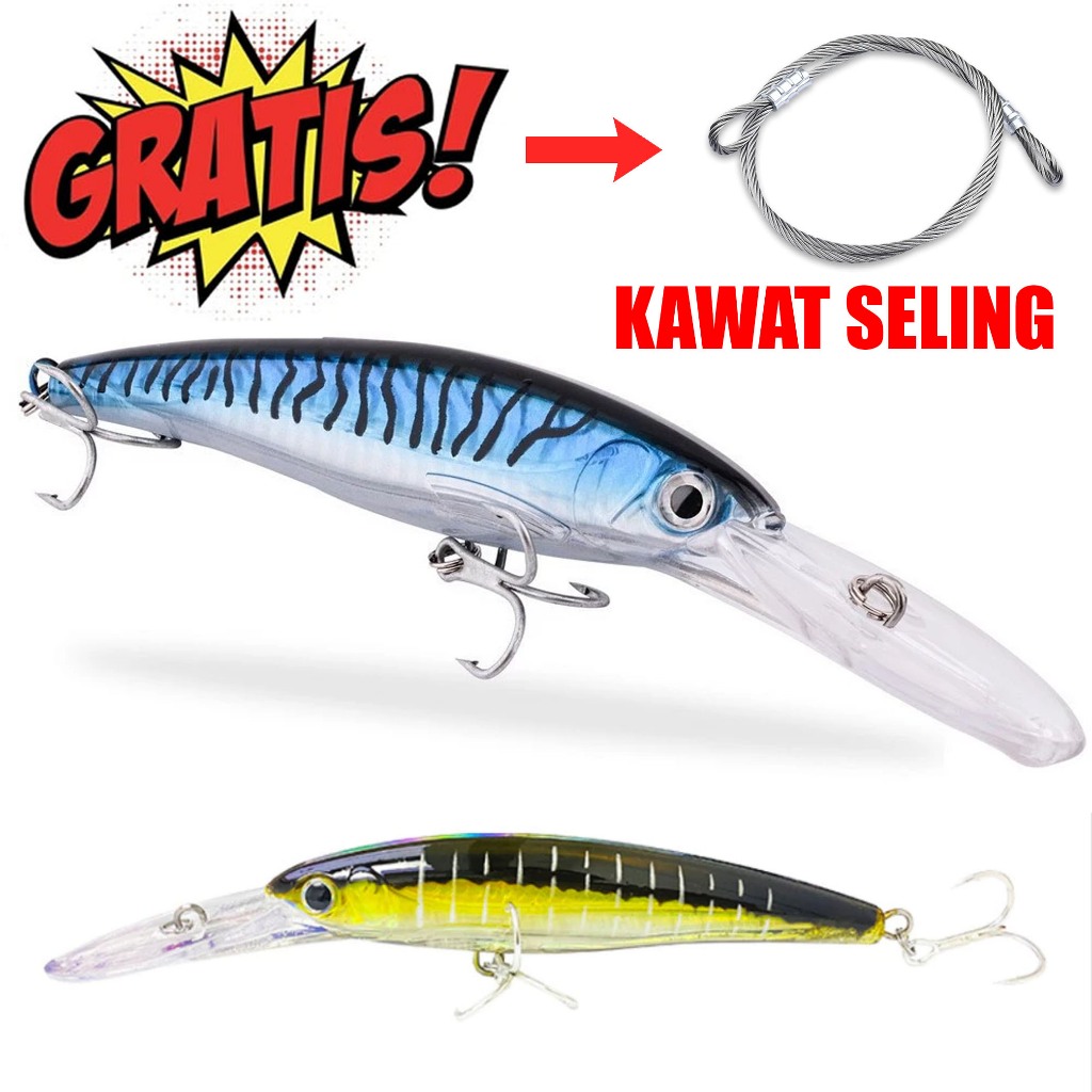 UMPAN TROLLING MINNOW 19CM GRATIS KAWAT ANTI PUTUS PANCING TENGGIRI TUNA MARLIN PANCING CASTING