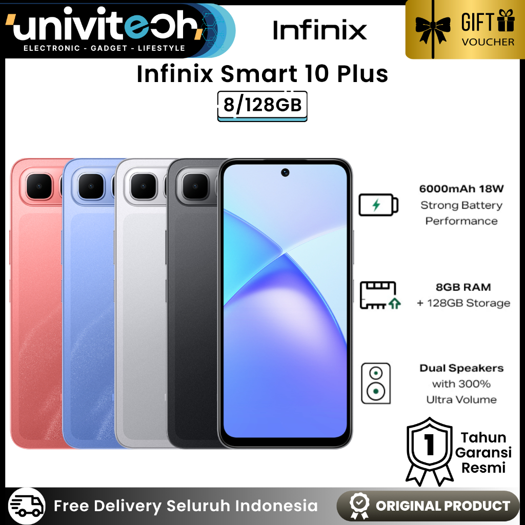 Infinix Smart 10 Plus 8+8GB/128GB Extended Ram 6.67" 120Hz IP64 Tahan Percikan Air 6000mAh NFC