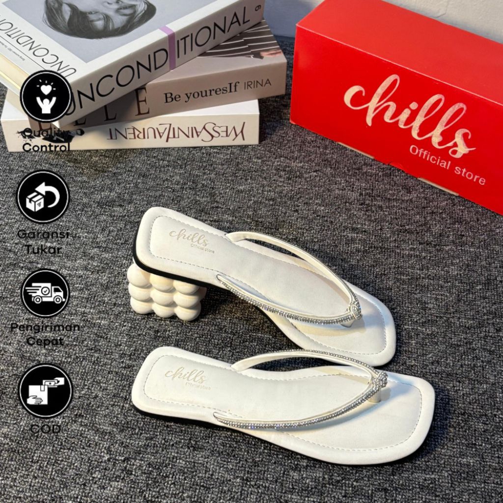 Sandal Wanita Chills Zaira variasi mutiara elegan/sandal karet fullbusa/sandal nyaman setiap langkah