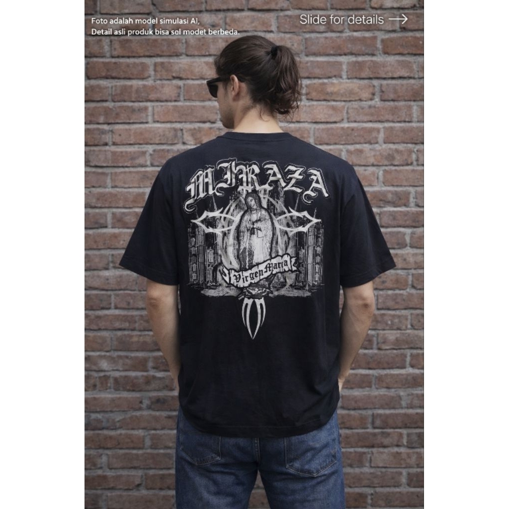 (Seperti baru /Vtg 00s) Kaos MI RAZA v*rgin M*ria 0R1 size L (P77 x L55)