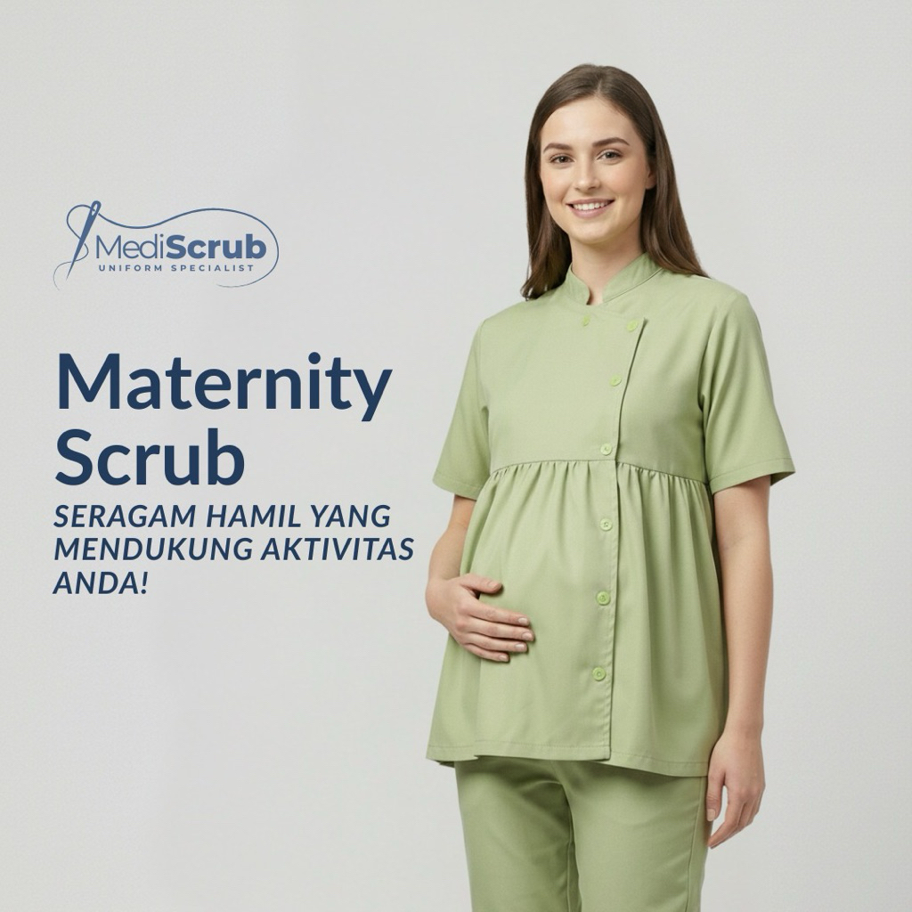 Baju Seragam Medis Hamil Model Kerah Korea / Shanghai Kancing Samping Dokter Perawat - Mediscrub
