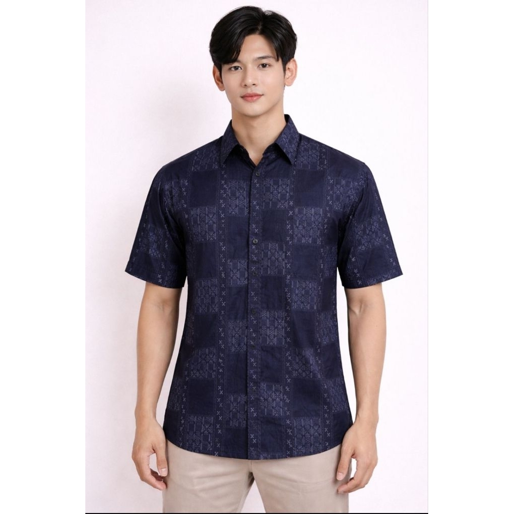 KARUNIA kemeja batik pria simetrik abstrak