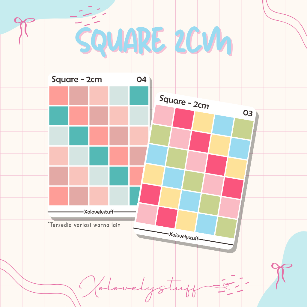 Sticker stiker kotak warna warni 2cm / Sticker basic square dekorasi / Stiker Kotak aesthetic / Stik