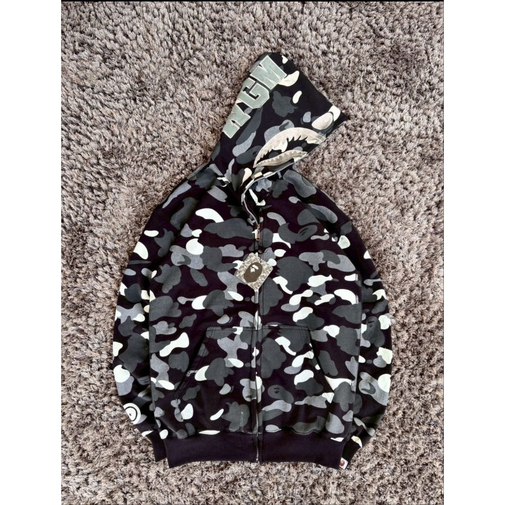HOODIE ZIPPER BAPE HITAM ABU WHITE CAMO