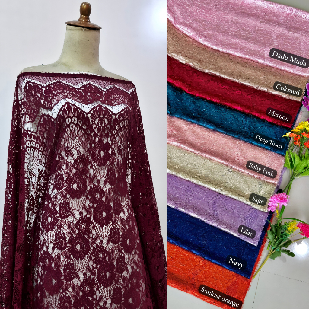 KAIN BROKAT SEMI FRANCIS BAHAN KEBAYA MODERN BRUKAT SAINTLOREN PREMIUM ISI 2,5 MTR BROKAT HALUS LEMB