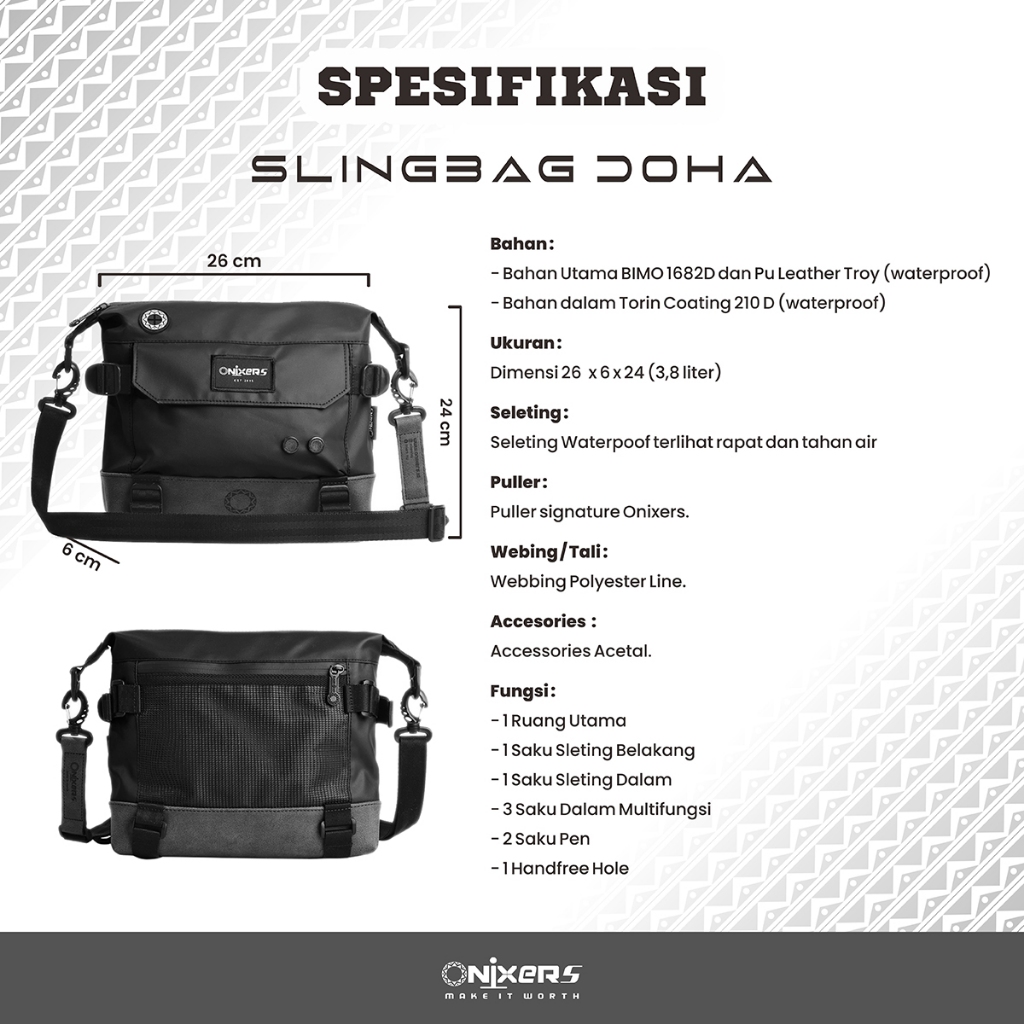 Promo Terbaru Onixers Doha Slingbag Tas Selempang Pria Waterproof