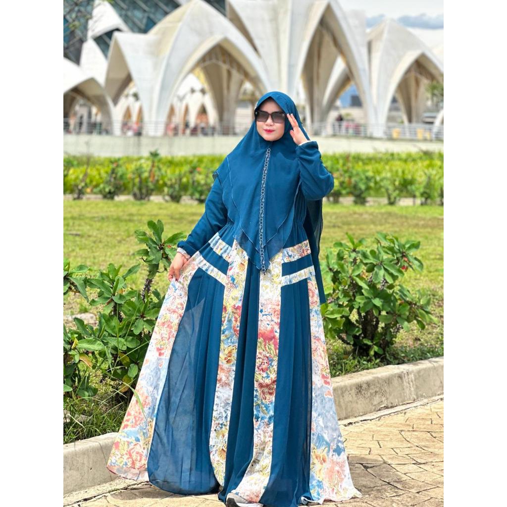 Gamis Ceruty Babydoll Motif Bunga Premium