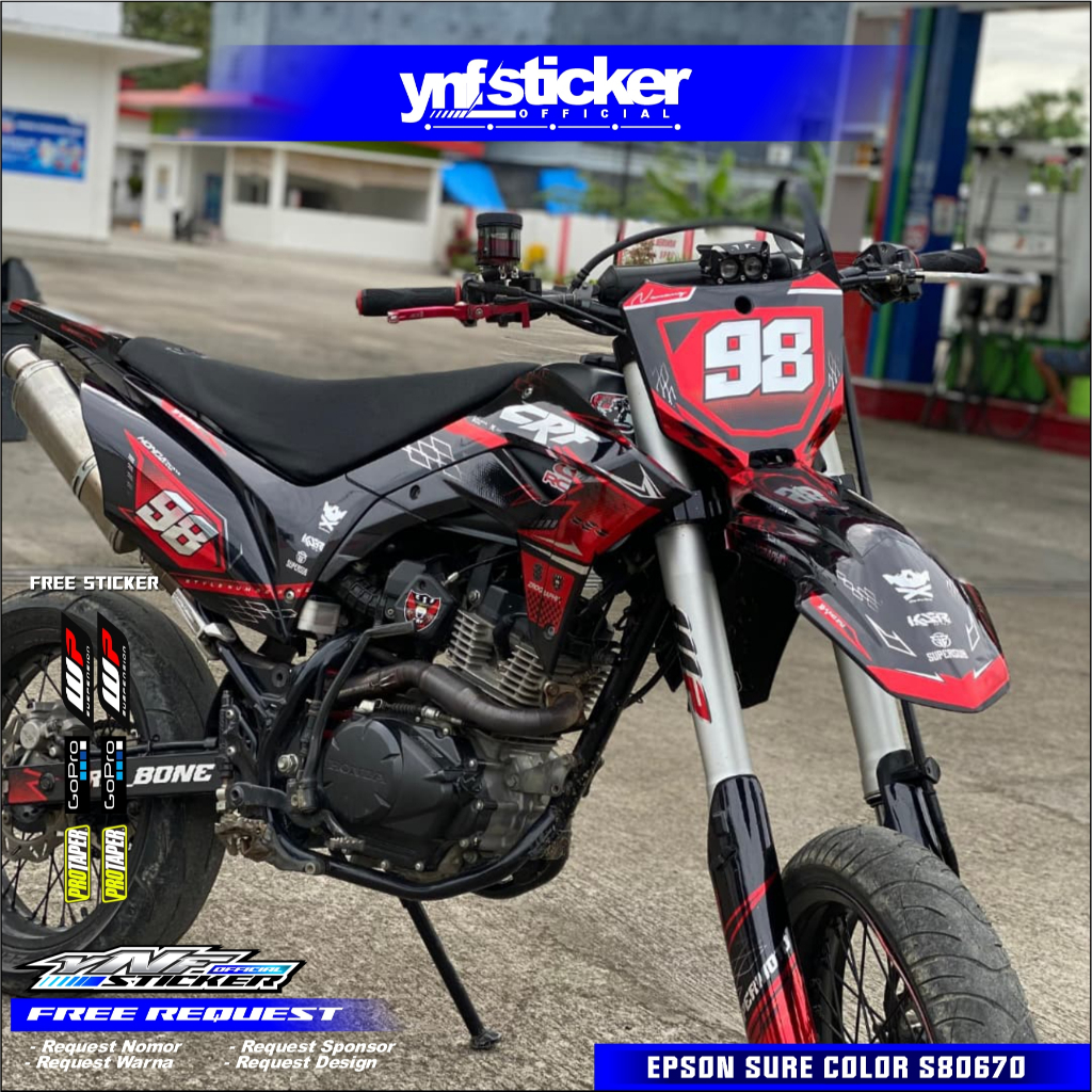 Decal CRF CROME  Hitam Merah  Bahan Maxdecal Berkualitas Free Desain