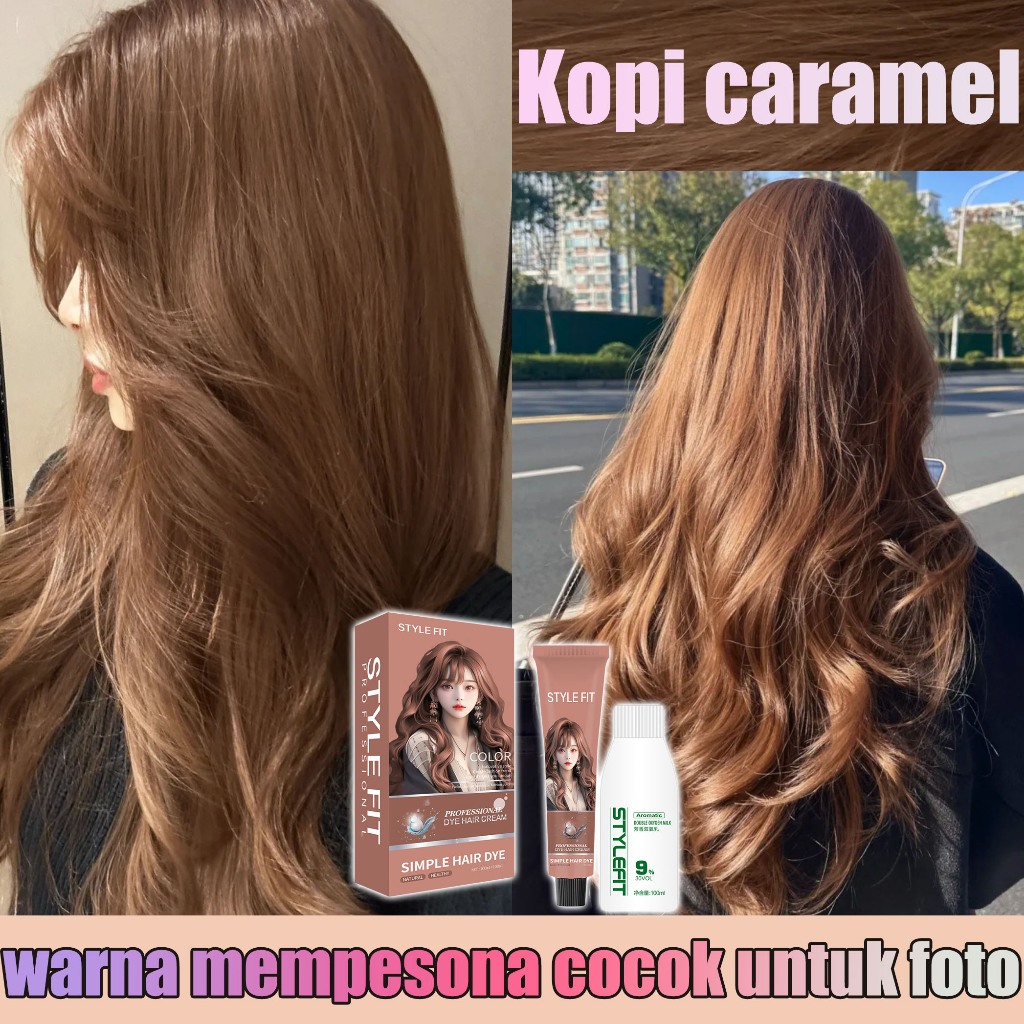 STYLE FIT Kopi karamel Cat rambut 200ml cerah tahan lama,ulit tampak cerah,cat rambut,hair color,pew