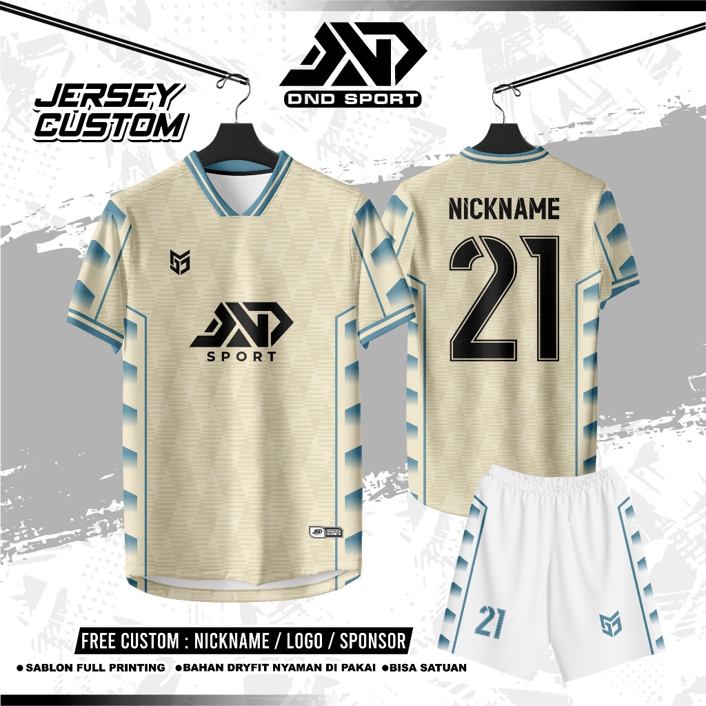 Jersey Futsal SepakBola Cream Cross Sky Gratis Custom Nama Nomor Punggung Logo Sponsor Full Printing