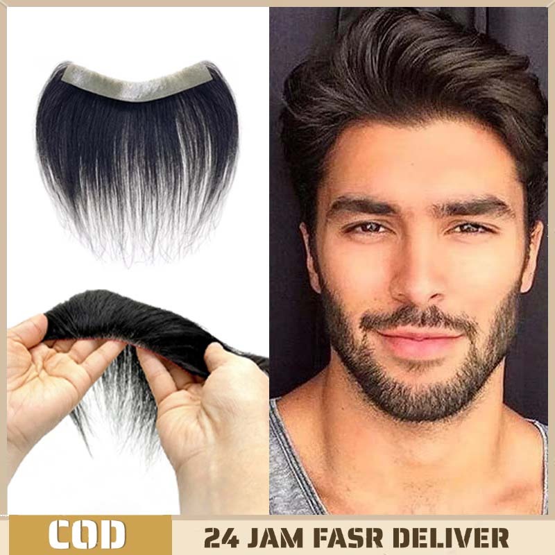 1.5×16cm Rambut Palsu Dahi Pria Toupee Pria Rambut Asli Manusia Hairpiece Pria Garis Rambut Depan Pr