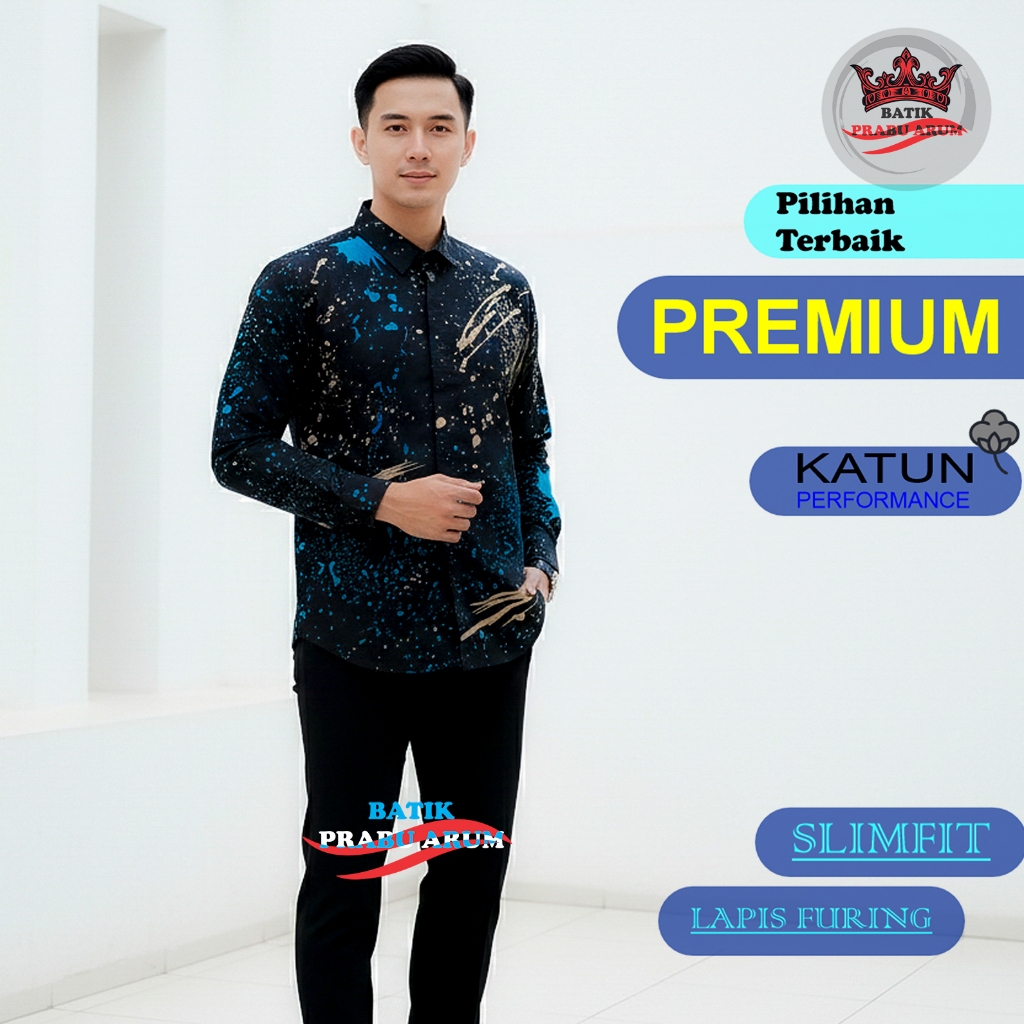 Batik Ciprat Slimfit Pria Wanita Biru Hitam Cream