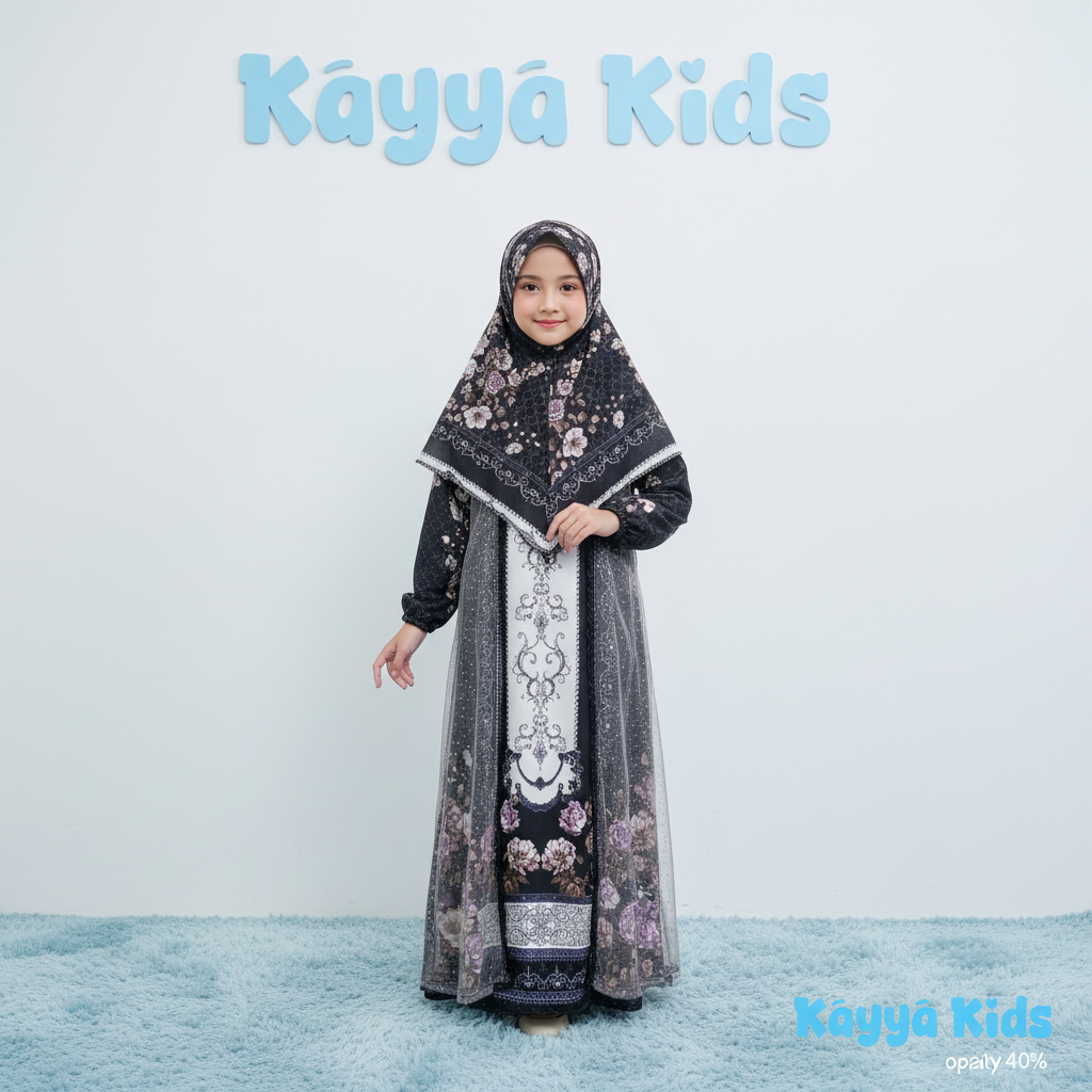 Setelan Gamis Anak Perempuan Ceruty Motif Sultan Tille Set Pashmina Casual Kaya Kids