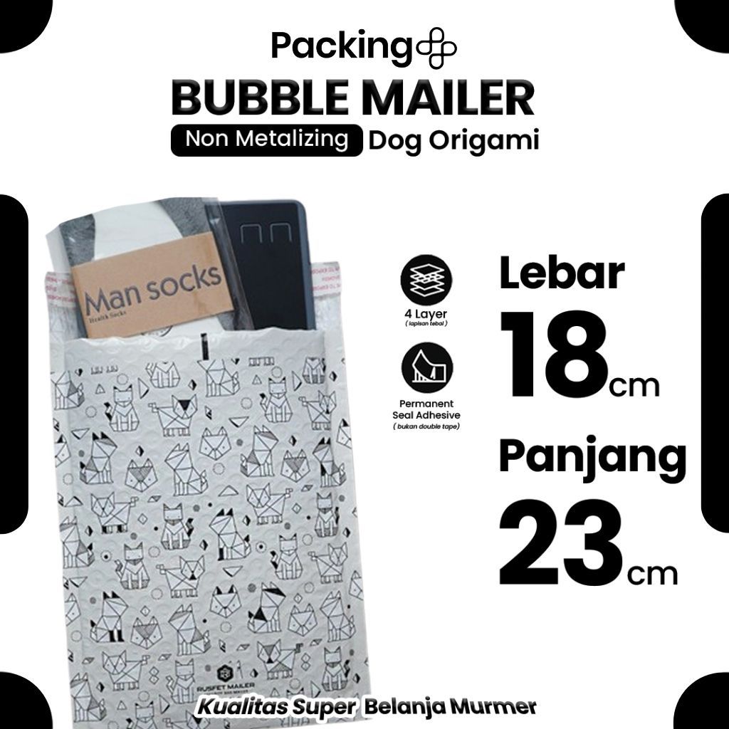 Amplop Bubble Mailer Bubble Packing Murah Varian Dog Origami 18x23cm