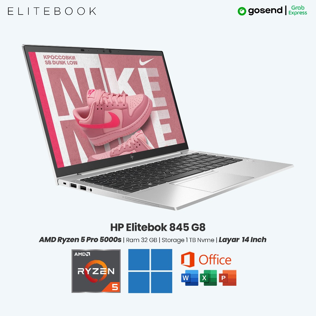 Laptop Gaming HP Elitebook 845 G8 AMD Ryzen 5 Pro 5000 Series Ram 32 GB SSD 1 TB Layar 14 inch Touch