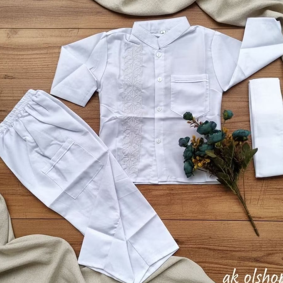 Baju Koko Putih Anak Set Celana Size 1-15 Tahun - Setelan Koko Anak Premium