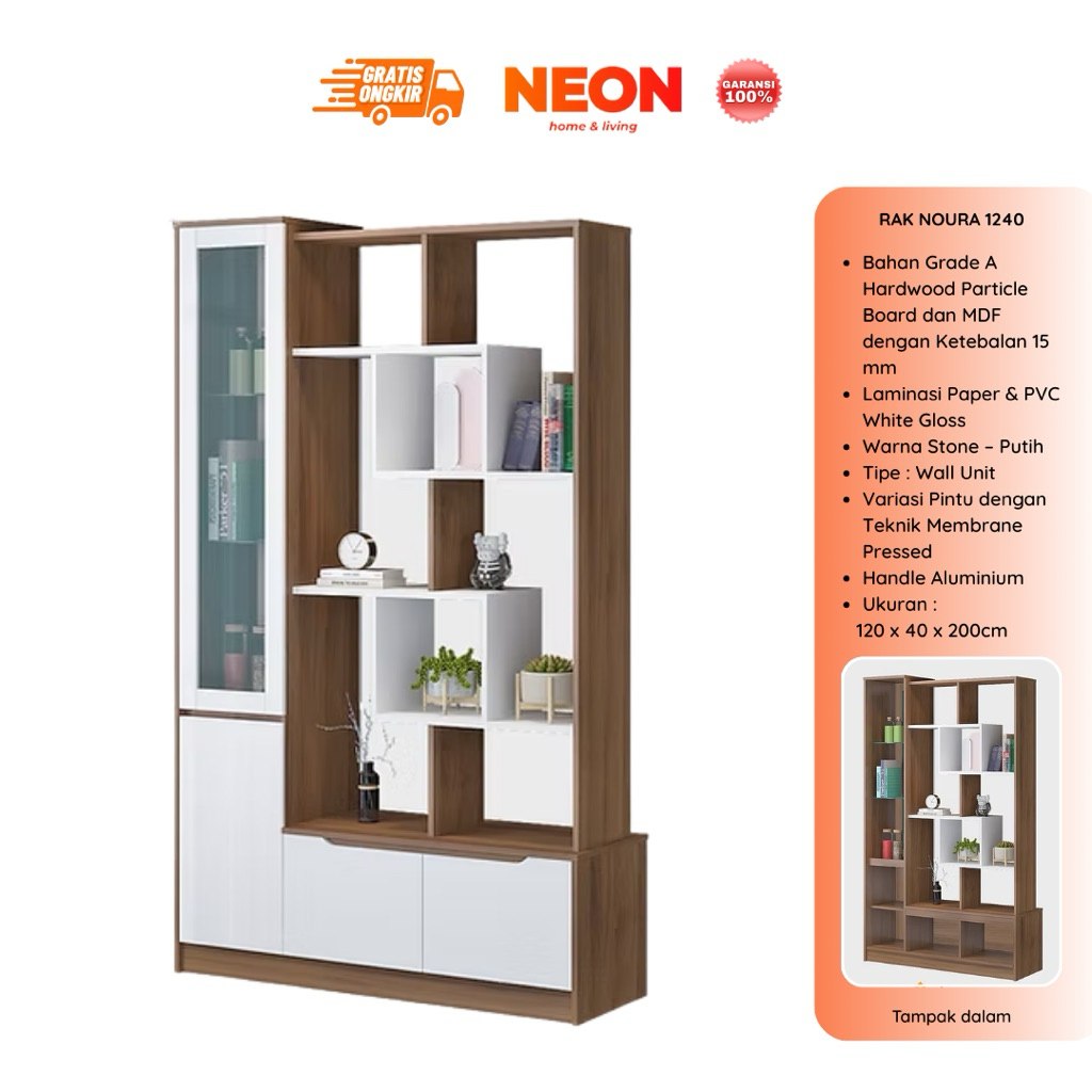 NEON Lemari Pajangan Noura | Lemari Partisi | Lemari Sekat Ruang Tamu
