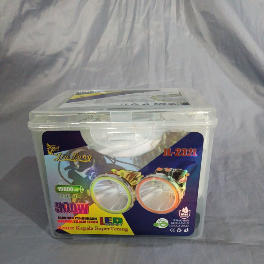 JL232L JINLONG  Senter kepala rechargable 300 watt cahaya putih