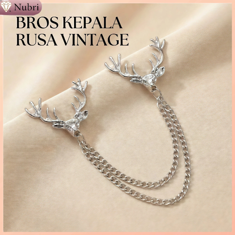 Nubri COD Bros Kerah Rantai Kepala Rusa Vintage - Lapel Pin Silver Retro - Aksesoris Bros Kemeja & J