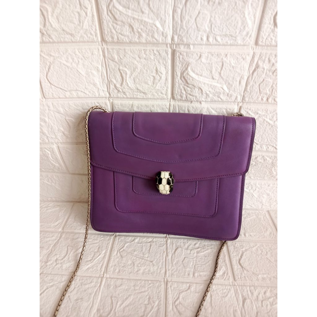 Bvlgari Purple Leather Large Serpenti Forever Shoulder Bag