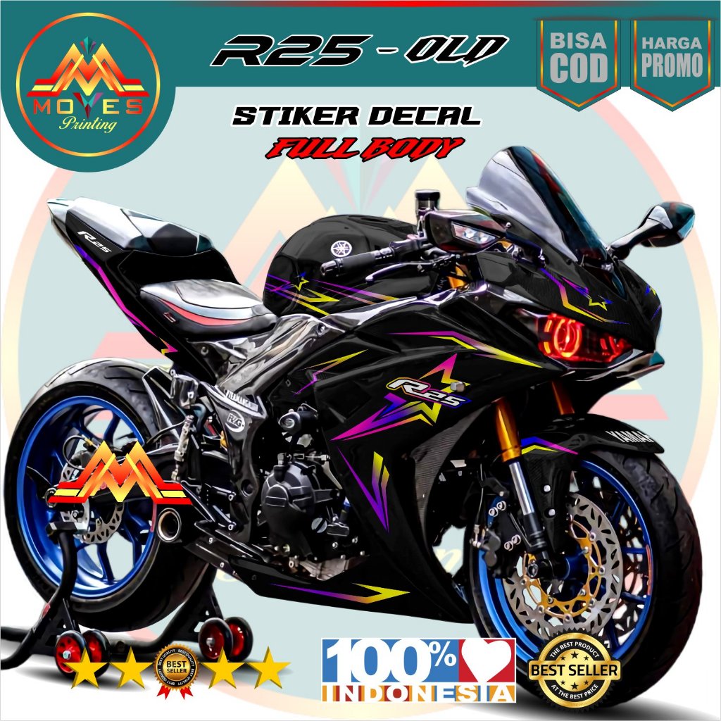 Decal yamaha R25 old - stiker decal full body hitam variasi list bintang