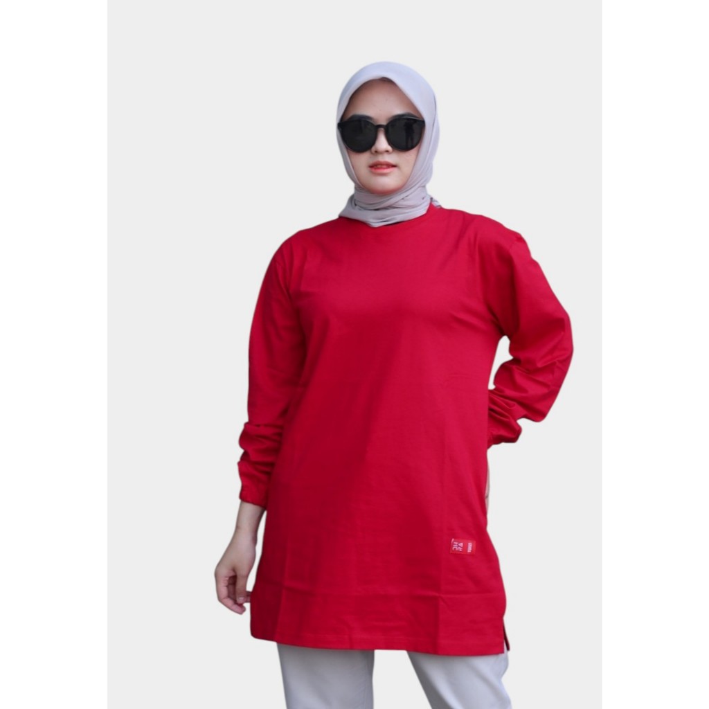 Tunik Polos Jumbo Oversize Bahan Kaos Katun Premium Lengan Karet | Kaos Wanita Muslimah