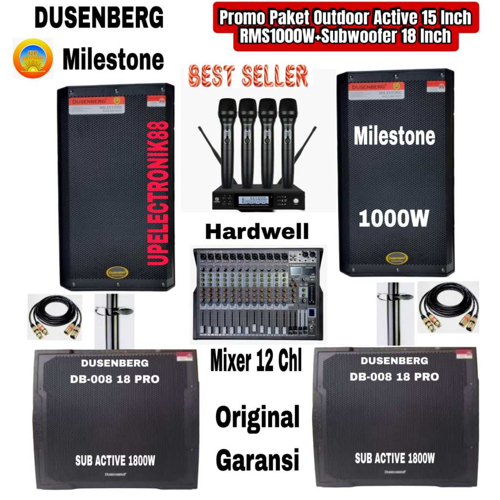 Paket Premium Sound System Speaker Aktif Dusenberg Milestone 1000Watt Original Komplit Set