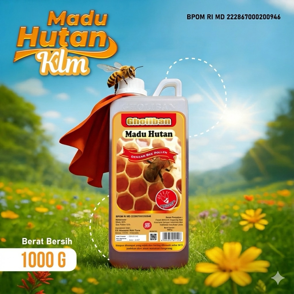 Madu KLM Gholiban Plus BeePollen Botol Emboss Original Product