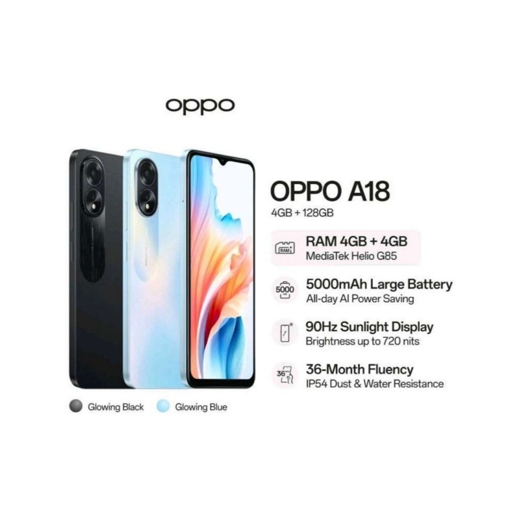 HP OPPO A18 4/128 GB - OPPO A 18 RAM 4GB ROM 128GB GARANSI RESMI