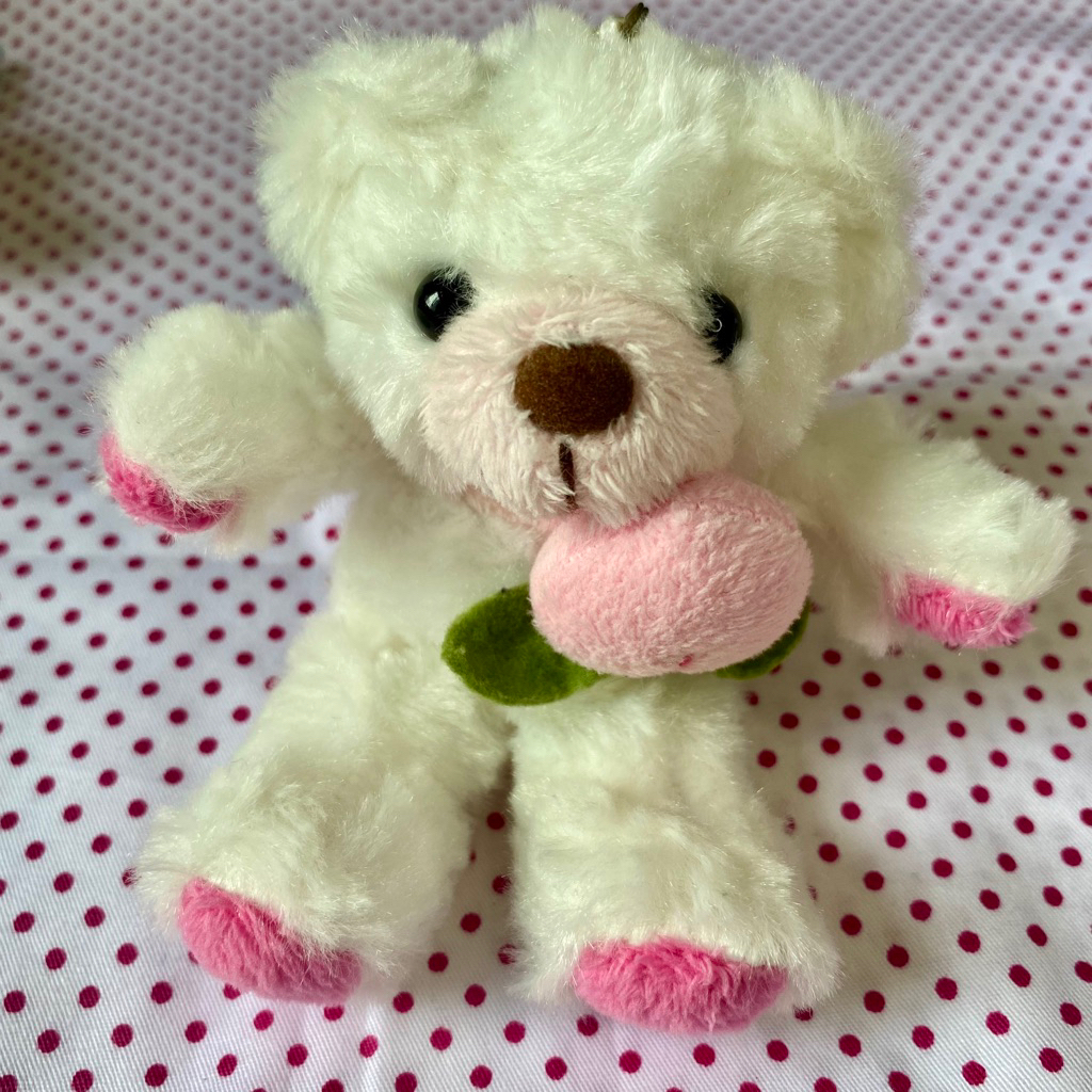 Fujisey Bear Keychain Plush Bagcharm Peach Pink White