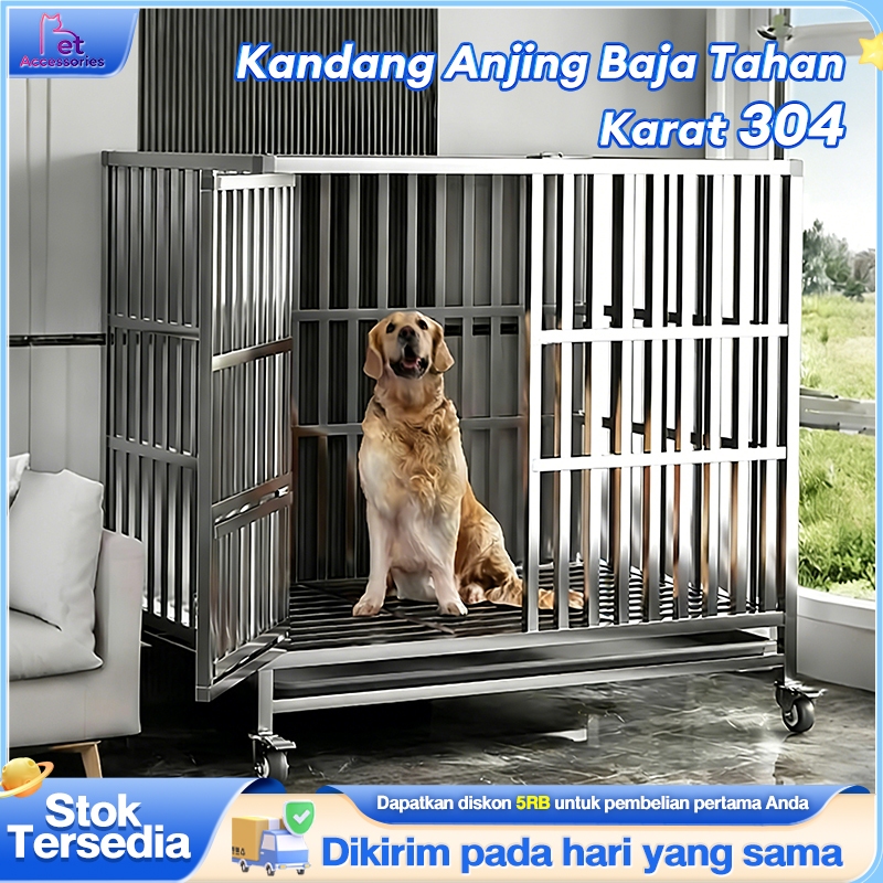 Kandang Anjing Besar Stainless Steel Tabung Persegi Anti Karat Kokoh Lapisan Tebal