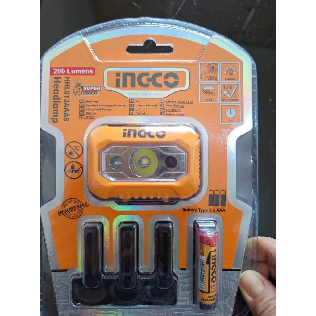 Headlamp LED Waterproof INGCO HHL013AAA8 Senter Lampu Kepala Baterai READY MEDAN