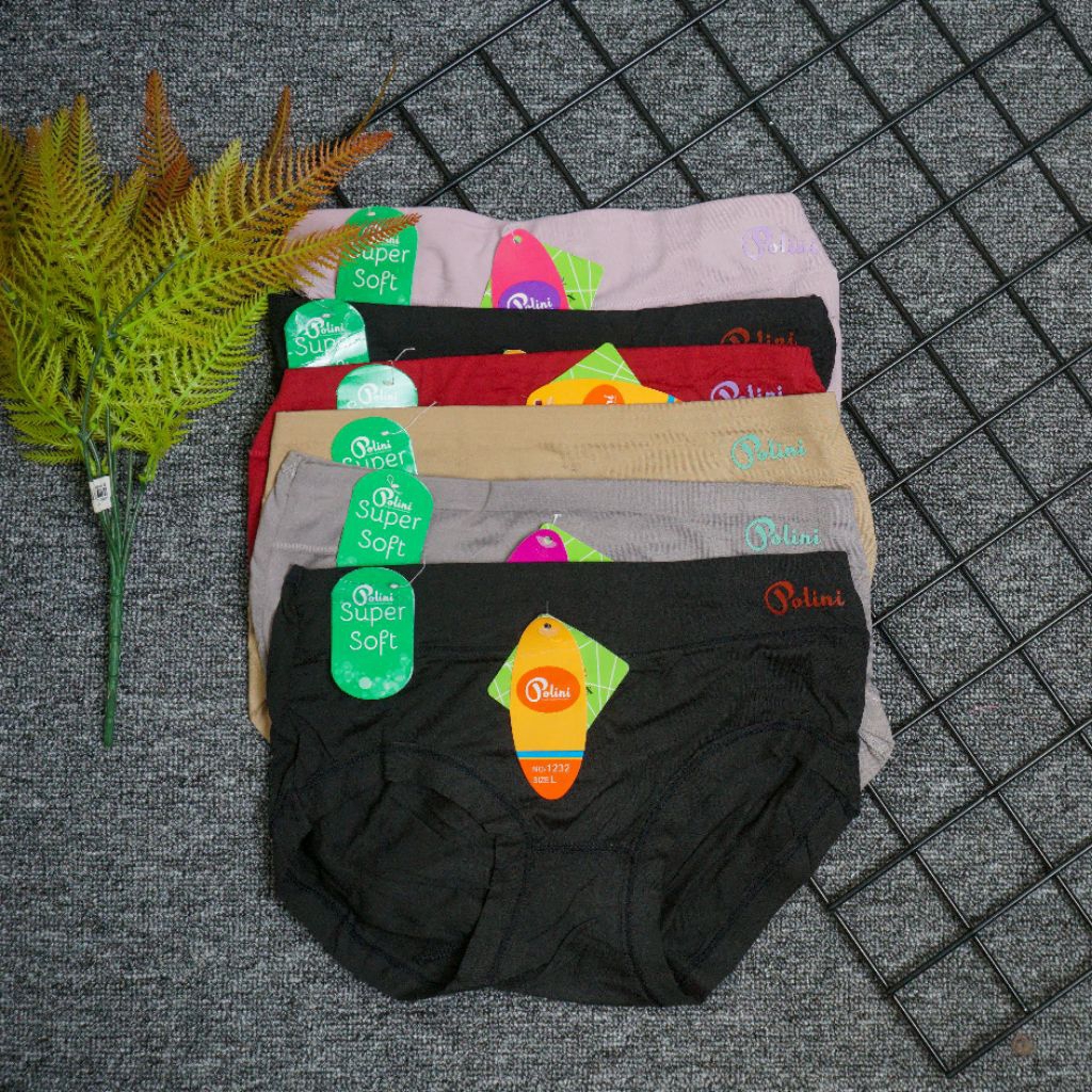 (6pcs) CD perempuan celana dalam wanita cewek POLINI 1232 renda karet besar lebar Coolmax Lembut Nya