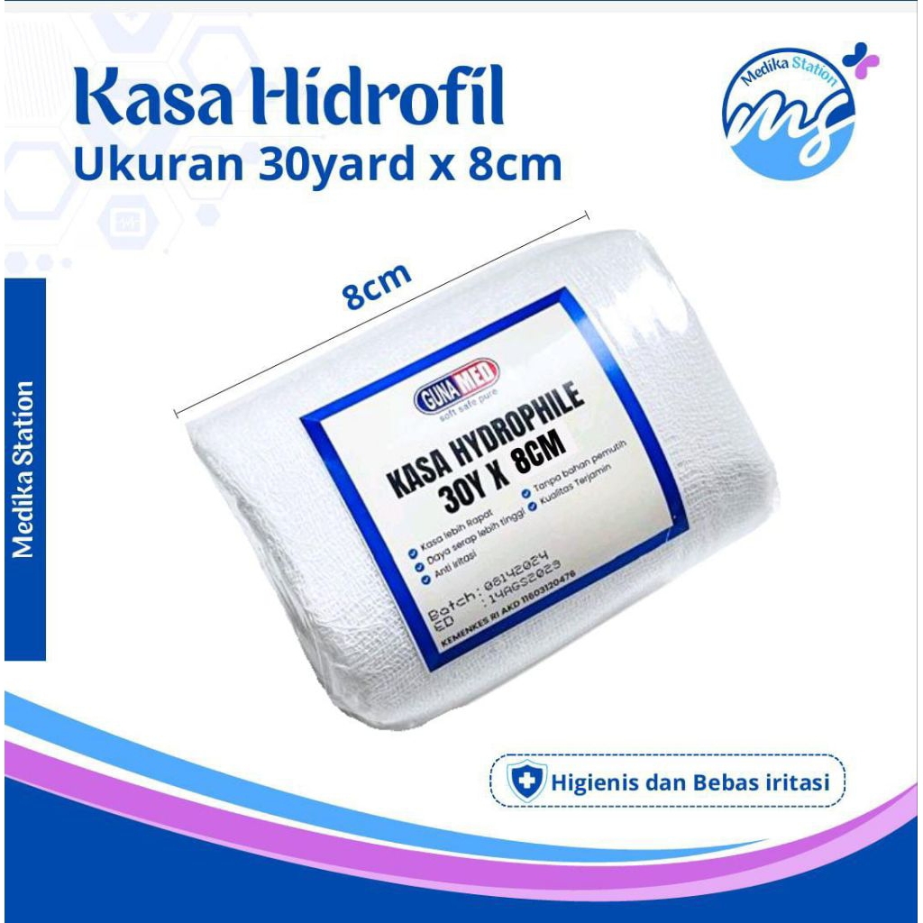 GUNAMED KASA gulung 30X8/PERBAN GULUNG/PERBAN POTONG/PERBAN ROL/ kasa steril 30yard x 8cm / Kasa Hyd